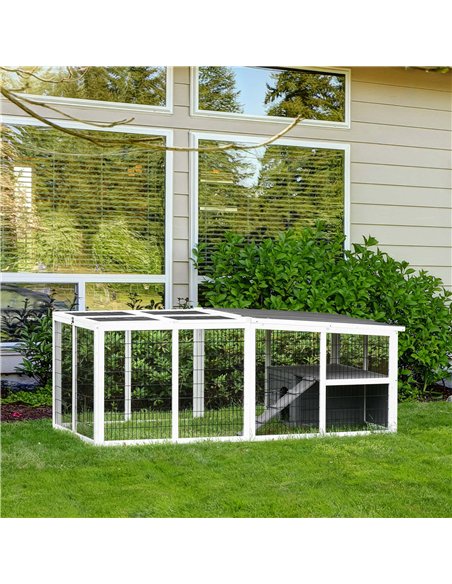 PawHut Guinea Pigs Hutches Wooden Small Rabbits Hutches Pet Run Cover Indoor Outdoor, Grey - pic 159522 | FastDaddyshop