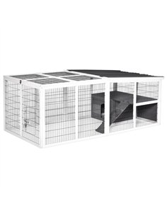 PawHut Guinea Pigs Hutches Wooden Small Rabbits Hutches Pet Run Cover Indoor Outdoor, Grey