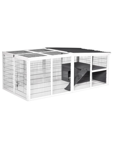 PawHut Guinea Pigs Hutches Wooden Small Rabbits Hutches Pet Run Cover Indoor Outdoor, Grey - pic 159523 | FastDaddyshop