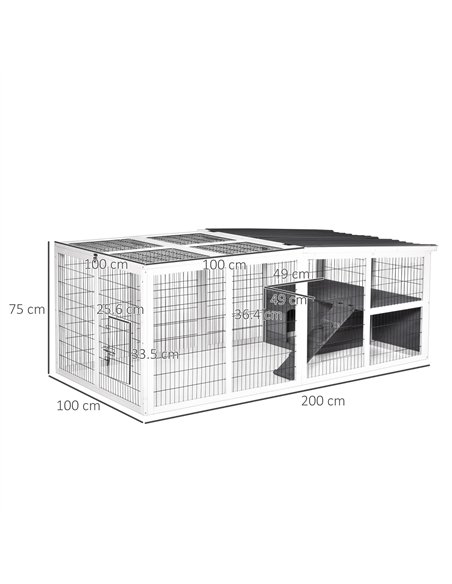 PawHut Guinea Pigs Hutches Wooden Small Rabbits Hutches Pet Run Cover Indoor Outdoor, Grey - pic 159524 | FastDaddyshop