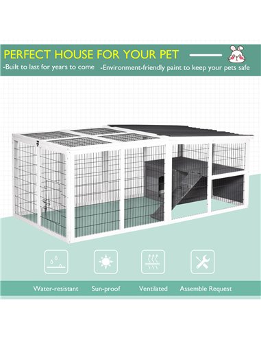 PawHut Guinea Pigs Hutches Wooden Small Rabbits Hutches Pet Run Cover Indoor Outdoor, Grey