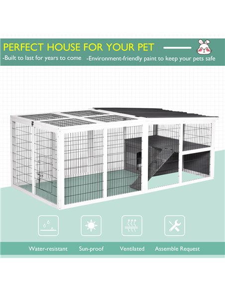 PawHut Guinea Pigs Hutches Wooden Small Rabbits Hutches Pet Run Cover Indoor Outdoor, Grey - pic 159525 | FastDaddyshop