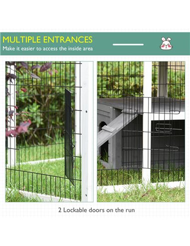 PawHut Guinea Pigs Hutches Wooden Small Rabbits Hutches Pet Run Cover Indoor Outdoor, Grey