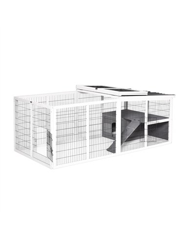 PawHut Guinea Pigs Hutches Wooden Small Rabbits Hutches Pet Run Cover Indoor Outdoor, Grey