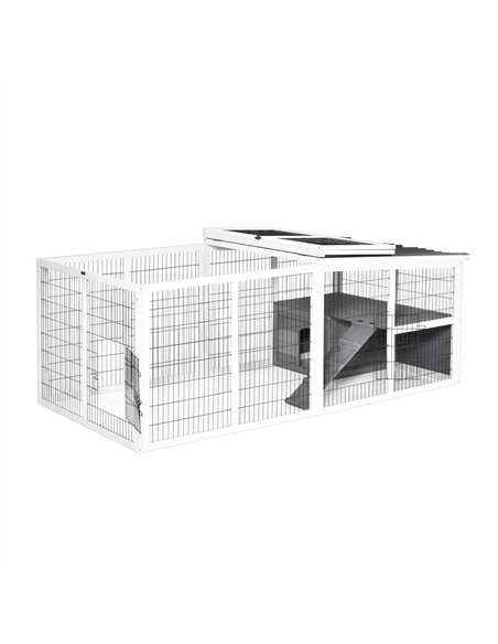 PawHut Guinea Pigs Hutches Wooden Small Rabbits Hutches Pet Run Cover Indoor Outdoor, Grey - pic 159529 | FastDaddyshop