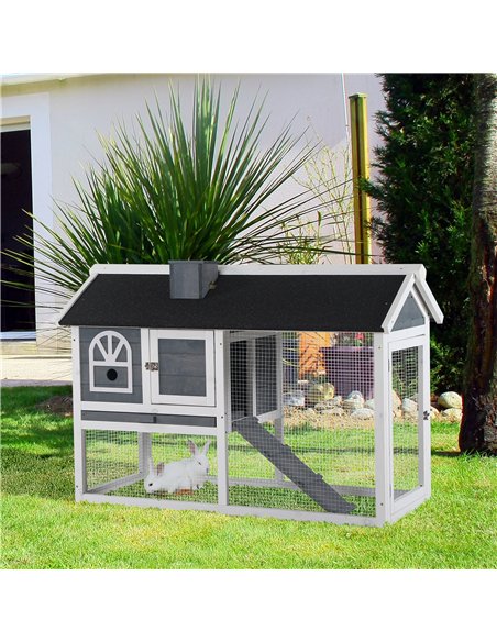 PawHut Guinea Pigs Hutches Wood Bunny Cage for Outdoor Indoor w/ Pull Out Tray Run Box Ramp - pic 159532 | FastDaddyshop