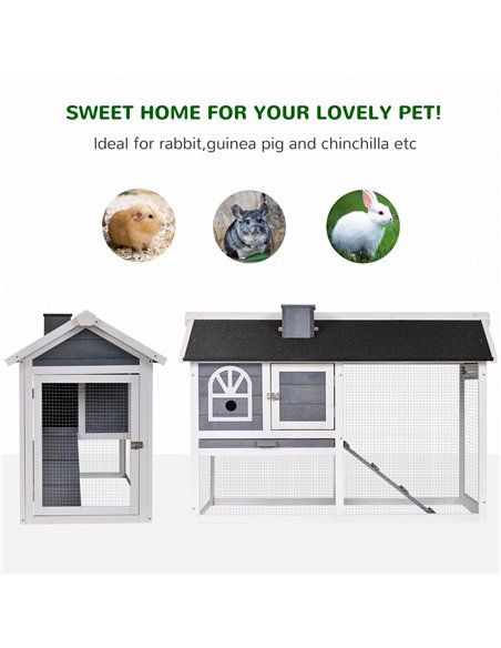 PawHut Guinea Pigs Hutches Wood Bunny Cage for Outdoor Indoor w/ Pull Out Tray Run Box Ramp - pic 159536 | FastDaddyshop