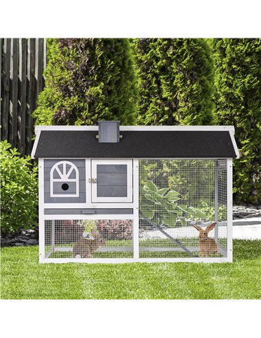 PawHut Guinea Pigs Hutches Wood Bunny Cage for Outdoor Indoor w/ Pull Out Tray Run Box Ramp