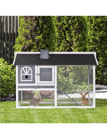 PawHut Guinea Pigs Hutches Wood Bunny Cage for Outdoor Indoor w/ Pull Out Tray Run Box Ramp - pic 159539 | FastDaddyshop