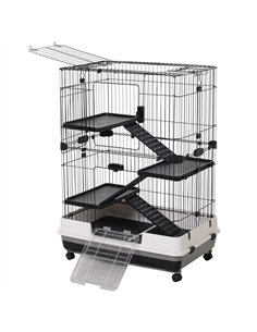 PawHut Metal Wire 3-Tier Small Guinea Pigs Hutches Rabbits Hutches Black/White
