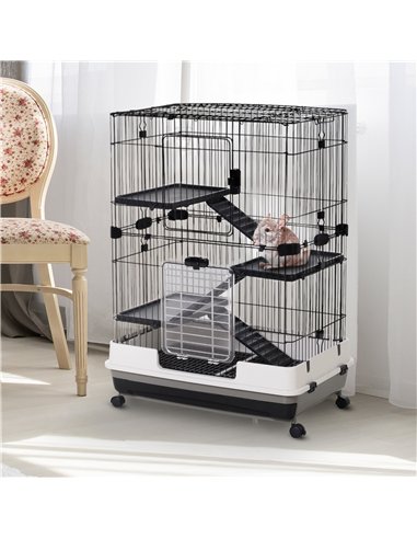 PawHut Metal Wire 3-Tier Small Guinea Pigs Hutches Rabbits Hutches Black/White