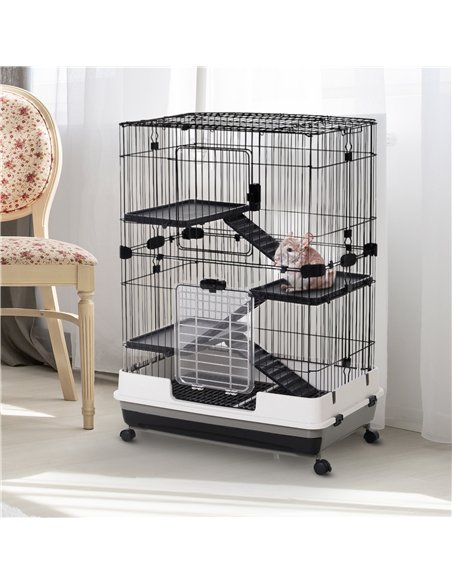 PawHut Metal Wire 3-Tier Small Guinea Pigs Hutches Rabbits Hutches Black/White - pic 159568 | FastDaddyshop