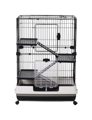 PawHut Metal Wire 3-Tier Small Guinea Pigs Hutches Rabbits Hutches Black/White