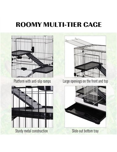 PawHut Metal Wire 3-Tier Small Guinea Pigs Hutches Rabbits Hutches Black/White