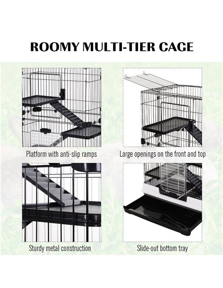 PawHut Metal Wire 3-Tier Small Guinea Pigs Hutches Rabbits Hutches Black/White - pic 159571 | FastDaddyshop