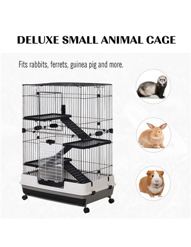 PawHut Metal Wire 3-Tier Small Guinea Pigs Hutches Rabbits Hutches Black/White