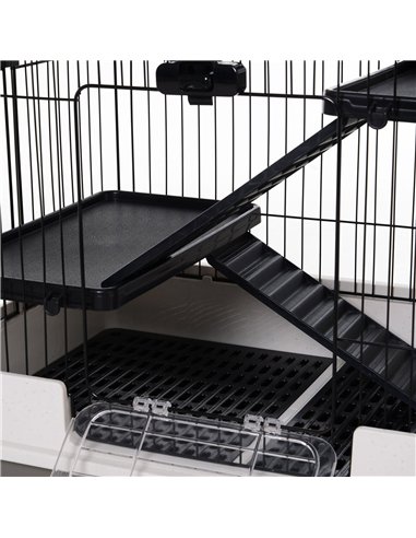 PawHut Metal Wire 3-Tier Small Guinea Pigs Hutches Rabbits Hutches Black/White