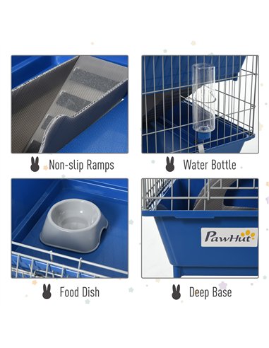PawHut Metal 2-Tier Small Guinea Pigs Hutches Blue