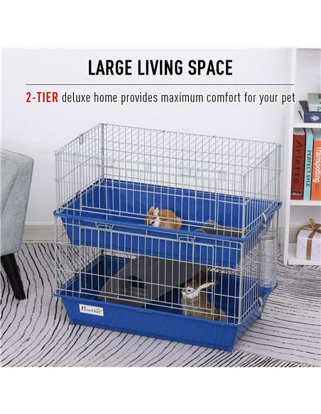 PawHut Metal 2-Tier Small Guinea Pigs Hutches Blue - pic 159581 | FastDaddyshop