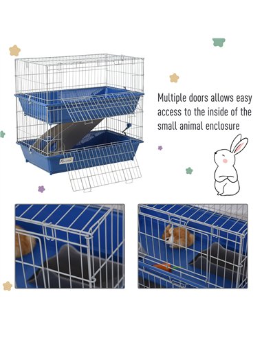 PawHut Metal 2-Tier Small Guinea Pigs Hutches Blue