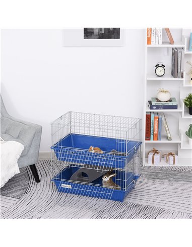 PawHut Metal 2-Tier Small Guinea Pigs Hutches Blue