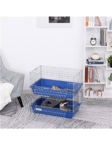PawHut Metal 2-Tier Small Guinea Pigs Hutches Blue - pic 159584 | FastDaddyshop