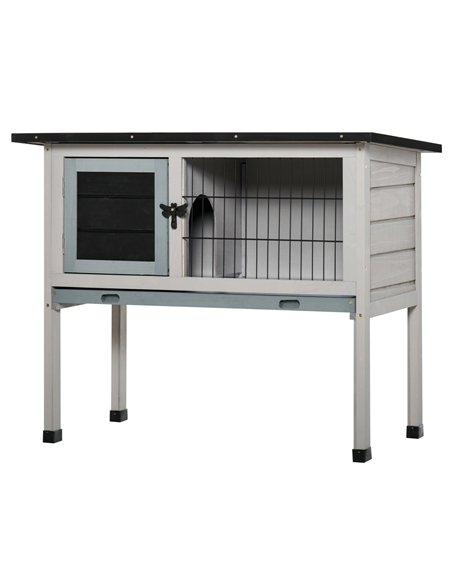 PawHut Elevated Fir Wood Guinea Pigs Hutches Tray Openable Asphalt Roof Outdoor Pet Cage Grey - pic 159586 | FastDaddyshop