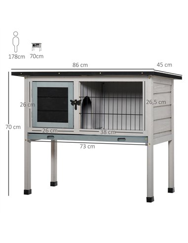 PawHut Elevated Fir Wood Guinea Pigs Hutches Tray Openable Asphalt Roof Outdoor Pet Cage Grey