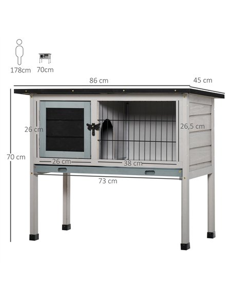 PawHut Elevated Fir Wood Guinea Pigs Hutches Tray Openable Asphalt Roof Outdoor Pet Cage Grey - pic 159587 | FastDaddyshop