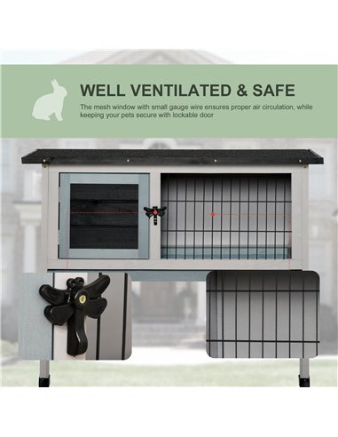 PawHut Elevated Fir Wood Guinea Pigs Hutches Tray Openable Asphalt Roof Outdoor Pet Cage Grey