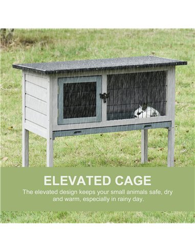 PawHut Elevated Fir Wood Guinea Pigs Hutches Tray Openable Asphalt Roof Outdoor Pet Cage Grey