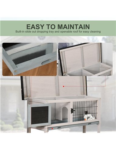 PawHut Elevated Fir Wood Guinea Pigs Hutches Tray Openable Asphalt Roof Outdoor Pet Cage Grey