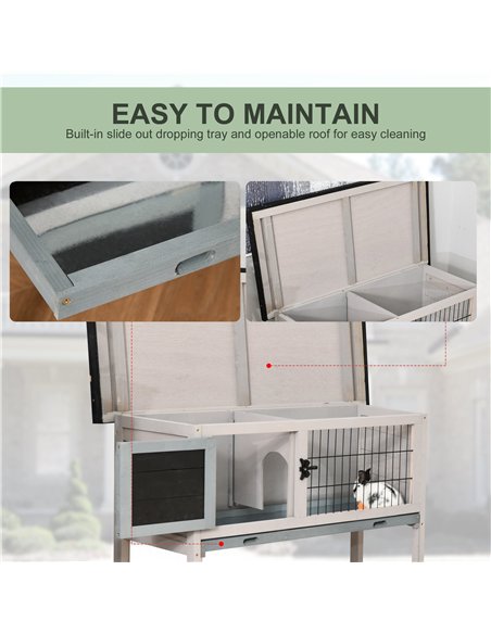 PawHut Elevated Fir Wood Guinea Pigs Hutches Tray Openable Asphalt Roof Outdoor Pet Cage Grey - pic 159591 | FastDaddyshop