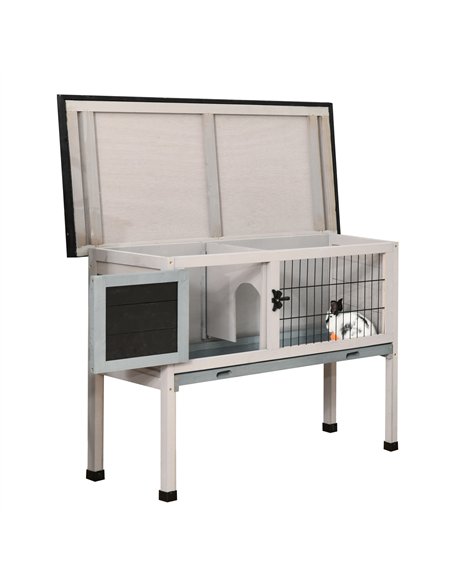 PawHut Elevated Fir Wood Guinea Pigs Hutches Tray Openable Asphalt Roof Outdoor Pet Cage Grey - pic 159593 | FastDaddyshop