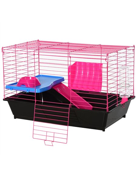 PawHut Dwarf Hamster Metal Cage Guinea Pigs Hutches w/ Tunnels Pink - pic 159594 | FastDaddyshop