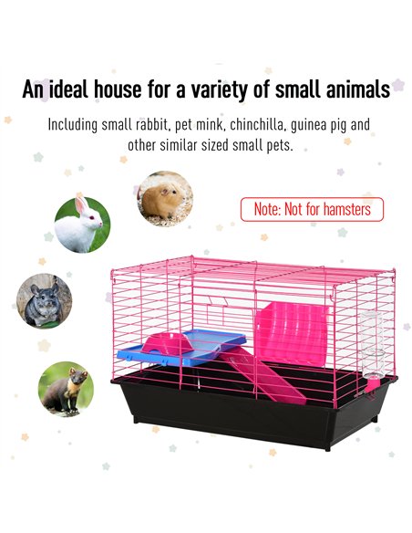 PawHut Dwarf Hamster Metal Cage Guinea Pigs Hutches w/ Tunnels Pink - pic 159597 | FastDaddyshop