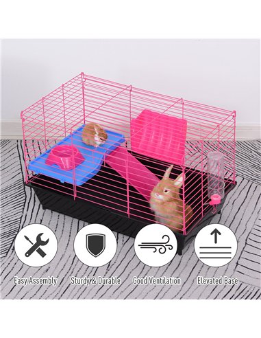 PawHut Dwarf Hamster Metal Cage Guinea Pigs Hutches w/ Tunnels Pink