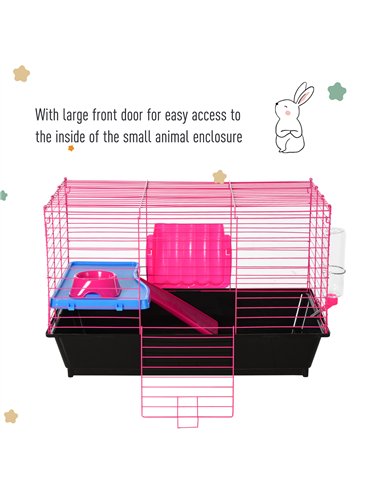 PawHut Dwarf Hamster Metal Cage Guinea Pigs Hutches w/ Tunnels Pink