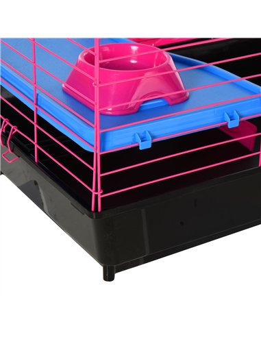 PawHut Dwarf Hamster Metal Cage Guinea Pigs Hutches w/ Tunnels Pink