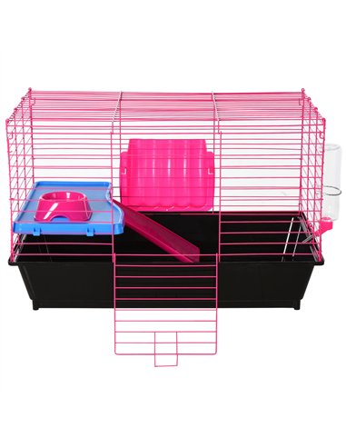 PawHut Dwarf Hamster Metal Cage Guinea Pigs Hutches w/ Tunnels Pink