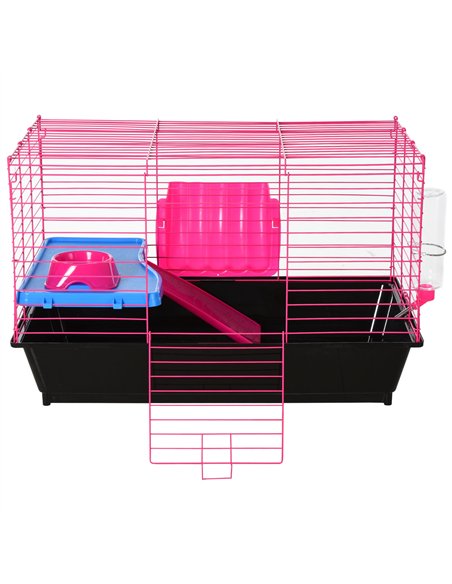 PawHut Dwarf Hamster Metal Cage Guinea Pigs Hutches w/ Tunnels Pink - pic 159602 | FastDaddyshop