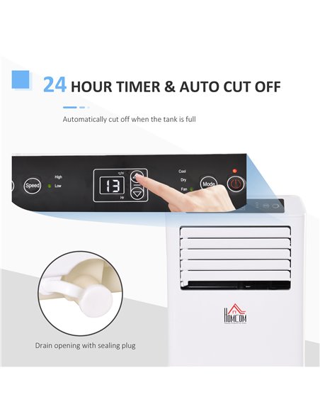 HOMCOM Mobile Air Conditioner with Remote Control, Timer, Cooling Dehumidifying Ventilating, LED Display White - 1003W - pic 15965 | FastDaddyshop
