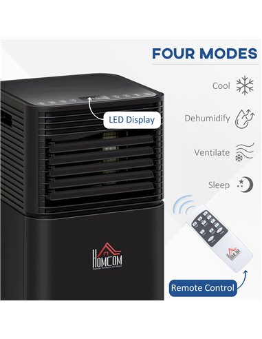 Homcom Mobile Air Conditioner with Remote Control, Timer, LED Display, Auto Shut-Down 860W, Black