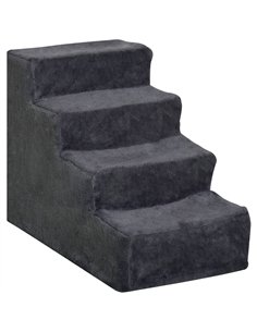 PawHut Four-Step Dog Stairs, with Washable Plush Cover, for High Bed Sofa, Dog Stairs for Small Dog and Cat - Dark Grey
