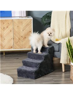 PawHut Four-Step Dog Stairs, with Washable Plush Cover, for High Bed Sofa, Dog Stairs for Small Dog and Cat - Dark Grey 2