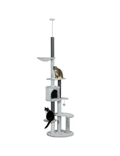 PawHut 255cm Floor to Ceiling Cat Tree with Scratching Posts, Height Adjustable Cat Tower with Hammock, House, Anti-tipping Kit,