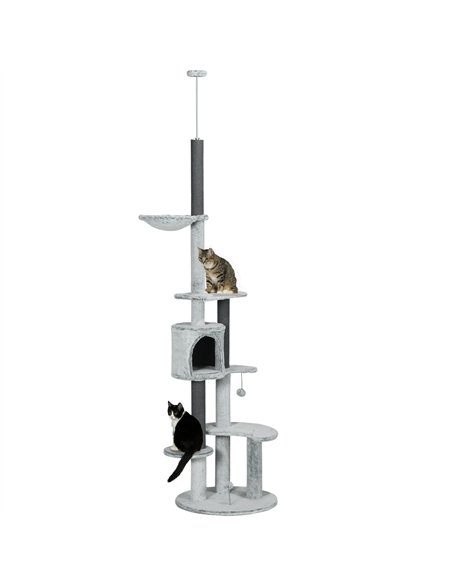 PawHut 255cm Floor to Ceiling Cat Tree with Scratching Posts, Height Adjustable Cat Tower with Hammock, House, Anti-tipping Kit, - pic 159753 | FastDaddyshop