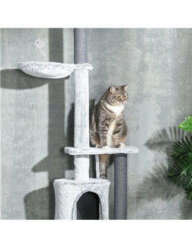 PawHut 255cm Floor to Ceiling Cat Tree with Scratching Posts, Height Adjustable Cat Tower with Hammock, House, Anti-tipping Kit,
