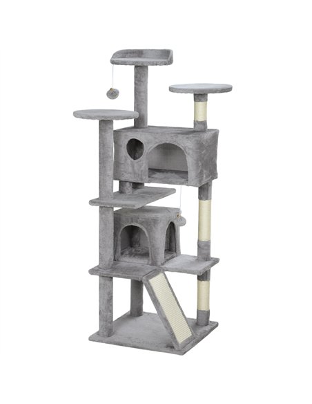 PawHut 138cm Cat Tree, Multi-Level Cat Tower with Scratching Posts and Pad, Bed, Condos, Platforms, Toy Balls, Light Grey - pic 159771 | FastDaddyshop