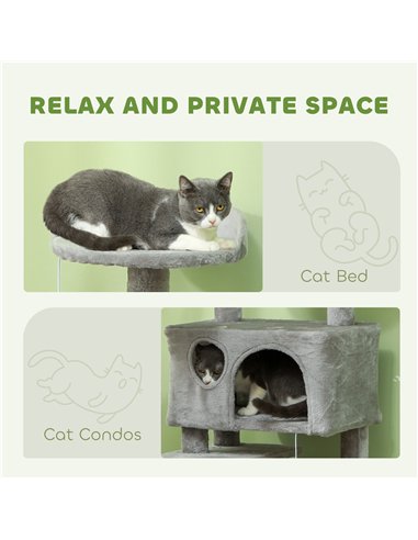 PawHut 138cm Cat Tree, Multi-Level Cat Tower with Scratching Posts and Pad, Bed, Condos, Platforms, Toy Balls, Light Grey